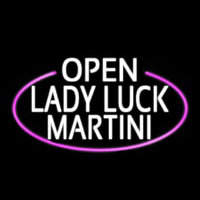 White Open Lady Luck Martini Oval With Pink Border Real Neon Glass Tube Neonskylt