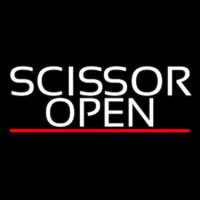 White Scissor Open With Red Line Neonskylt