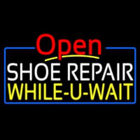 White Shoe Repair Yellow While You Wait Open Neonskylt