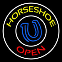 Yellow Horseshoe Open Neonskylt