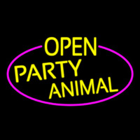 Yellow Open Party Animal Oval With Pink Border Neonskylt