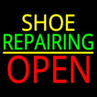 Yellow Shoe Green Repairing Open Neonskylt