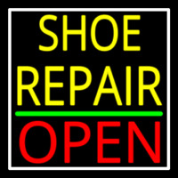 Yellow Shoe Repair Open With Border Neonskylt