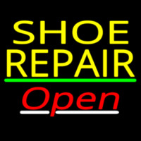 Yellow Shoe Repair Open With Green Line Neonskylt