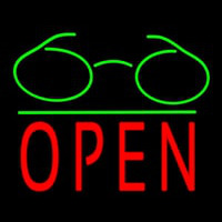 Glasses Logo Block Open Green Line Neonskylt