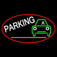 Parking And Car Oval With Red Border Neonskylt