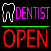 Dentist Logo Block Open Green Line Neonskylt